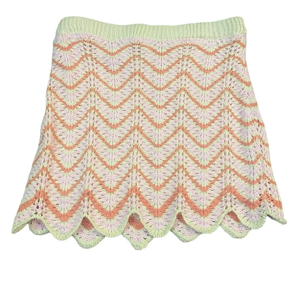 Freshman 1996 Crochet Mini Skirt, Striped Chevron Pattern, Cotton Blend, Small‎